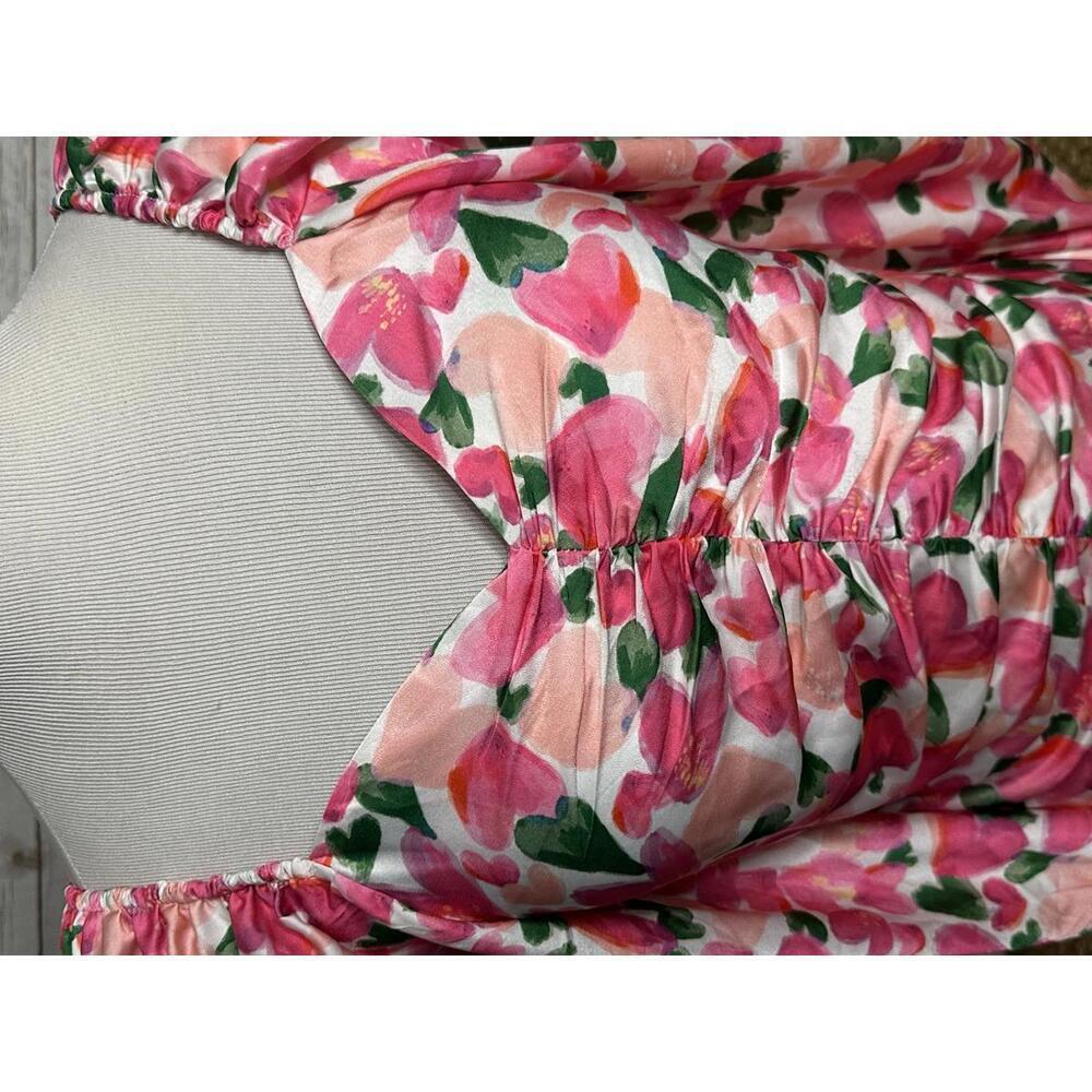 MOTF pink/multicolored heart floral sweetheart neckline maxi dress Size Large - Picture 3 of 9